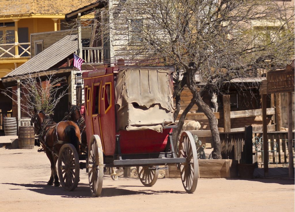 Payroll stagecoach leaving town