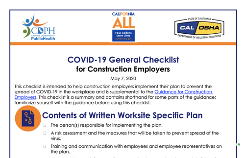 General COVID checklist for construction employees
