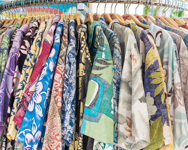 rint Hawaiian Shirts On A Retail Rack