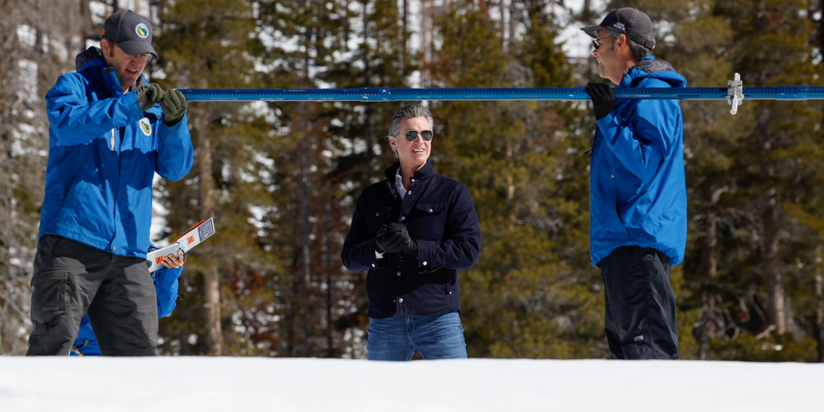 Gov. Gavin Newsom at the California Department of Water Resources April Snow Surveys.